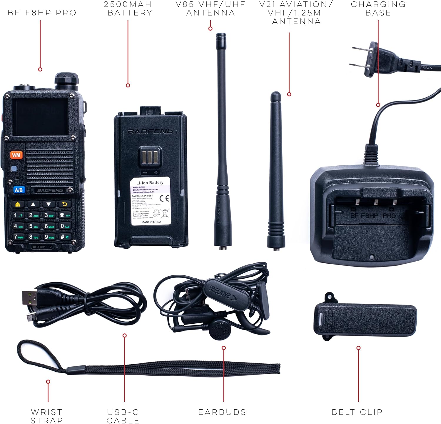 BAOFENG BF-F8HP PRO 10W Tri Band Two-Way Radio, IP54, 1000 Channels, GPS, Aviation RX, USB-C - Image 7